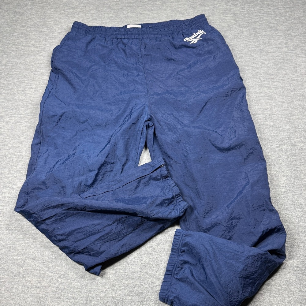 Reebok Pants Unisex XL Blue Nylon Tracksuit Bottoms Mesh Lined Vintage Windbreak